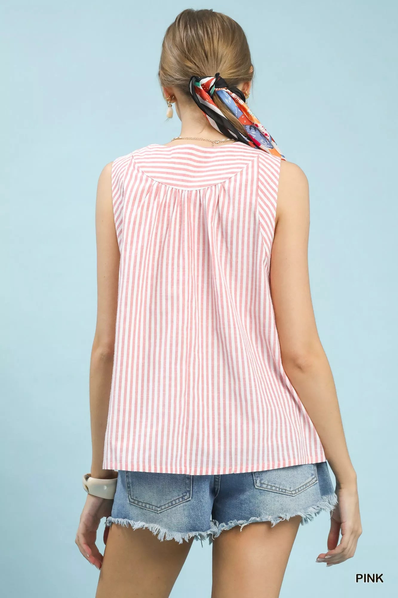 Mixed Stripe Sleeveless V-Neck Top