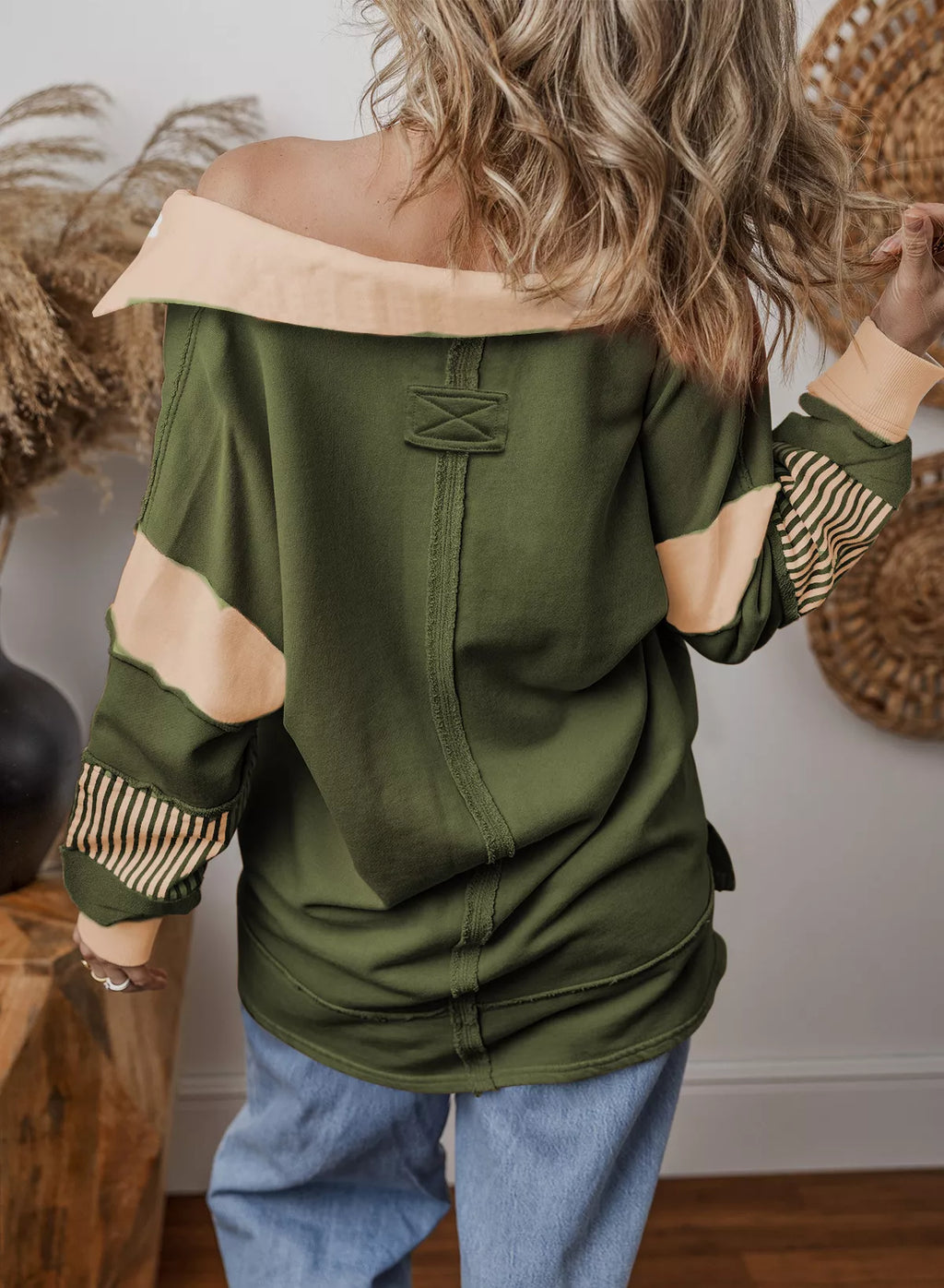 Color Block Striped Johnny Collar Sweatshirt