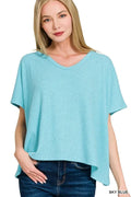 Ribbed V-Neck Short-Sleeve Knit Top
