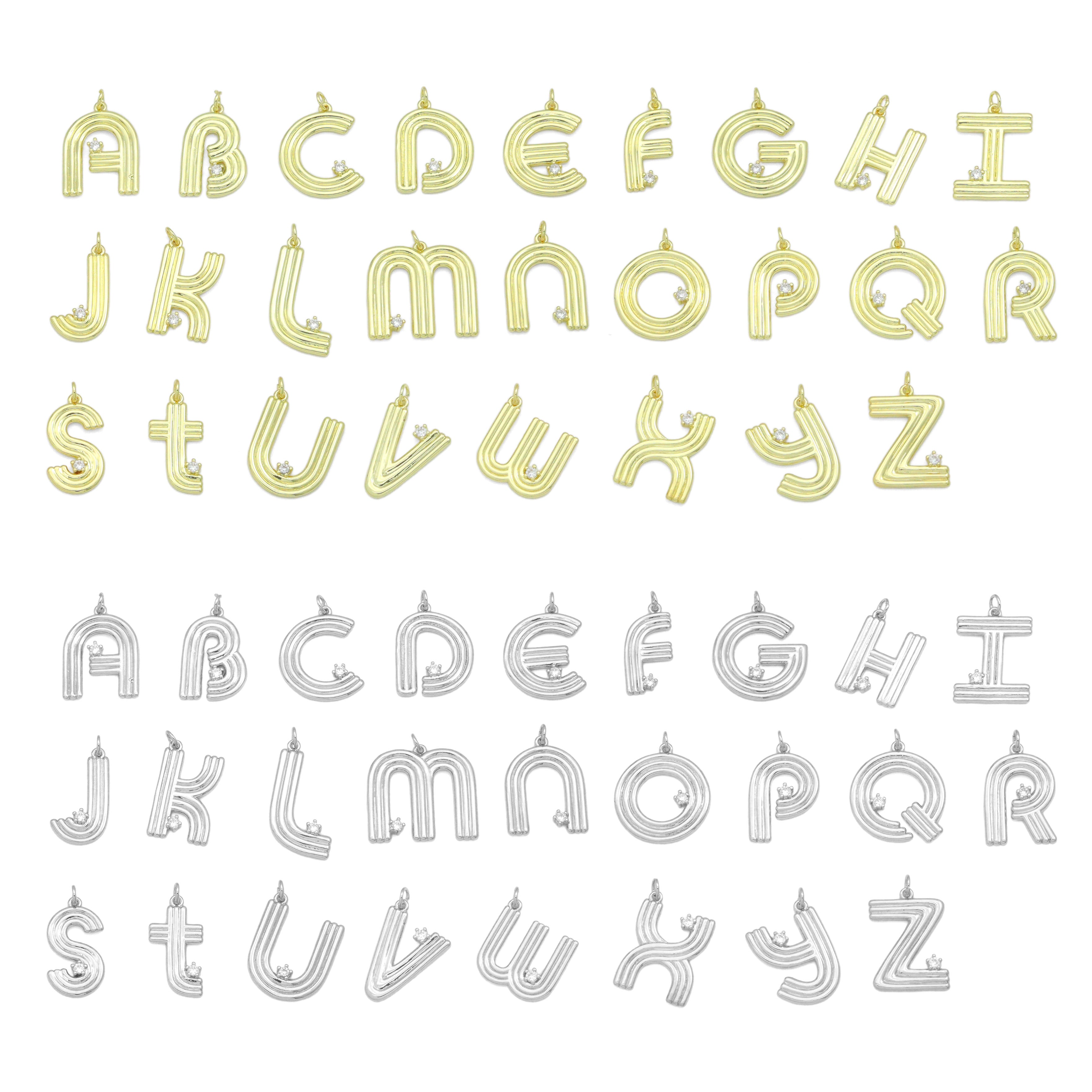 Gold Silver Alphabet Initial Charm Pendant, Sku#LX944