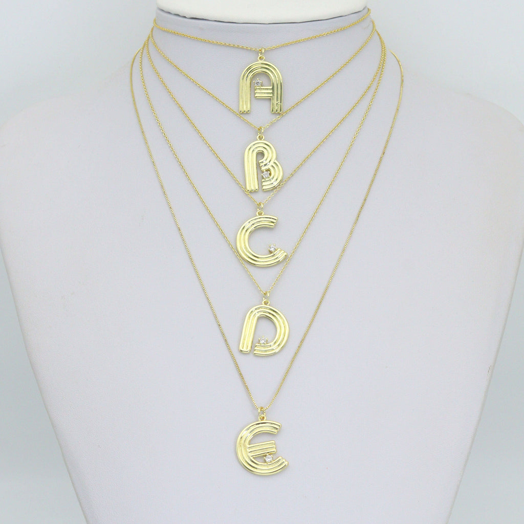 Gold Silver Alphabet Initial Charm Pendant, Sku#LX944