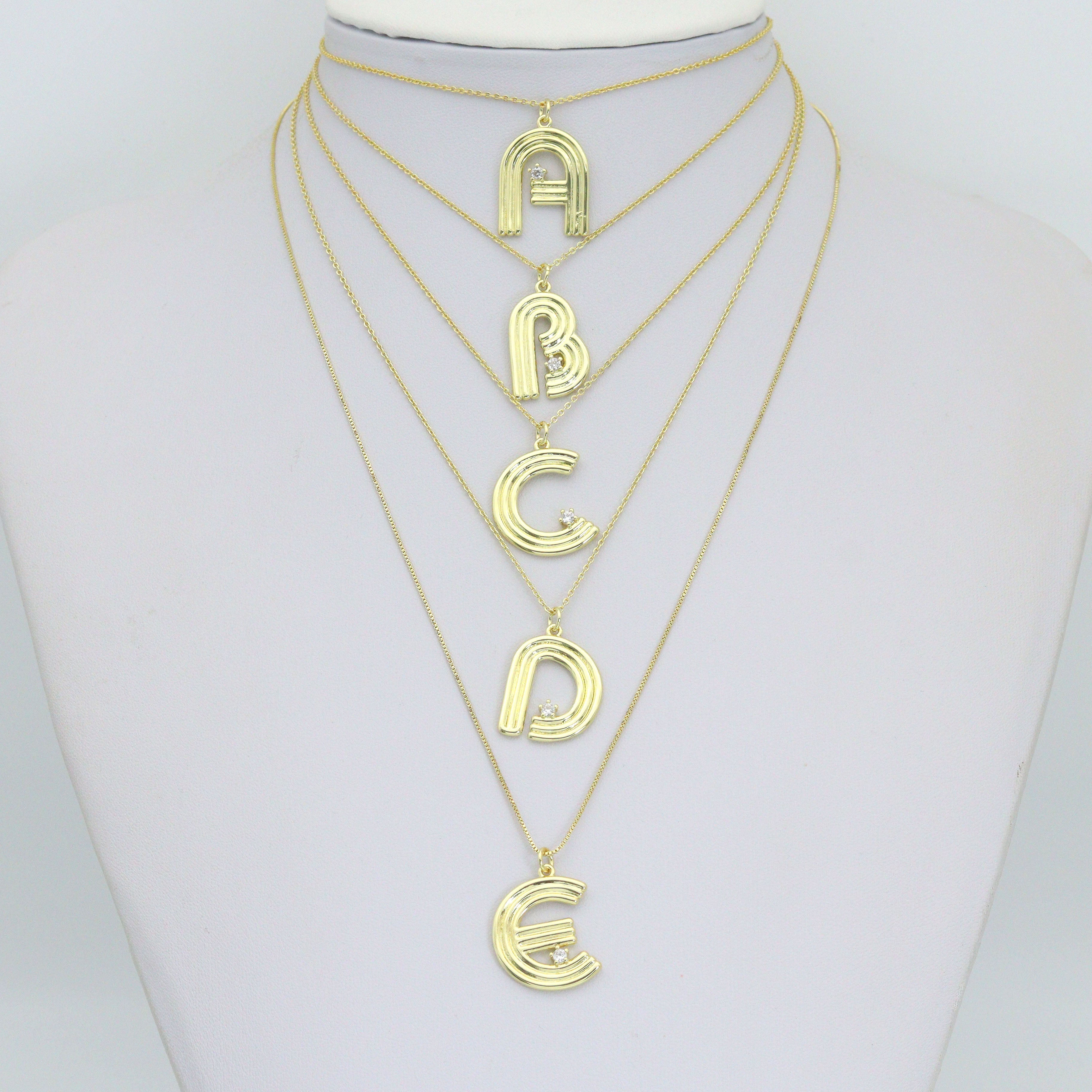 Gold Silver Alphabet Initial Charm Pendant, Sku#LX944