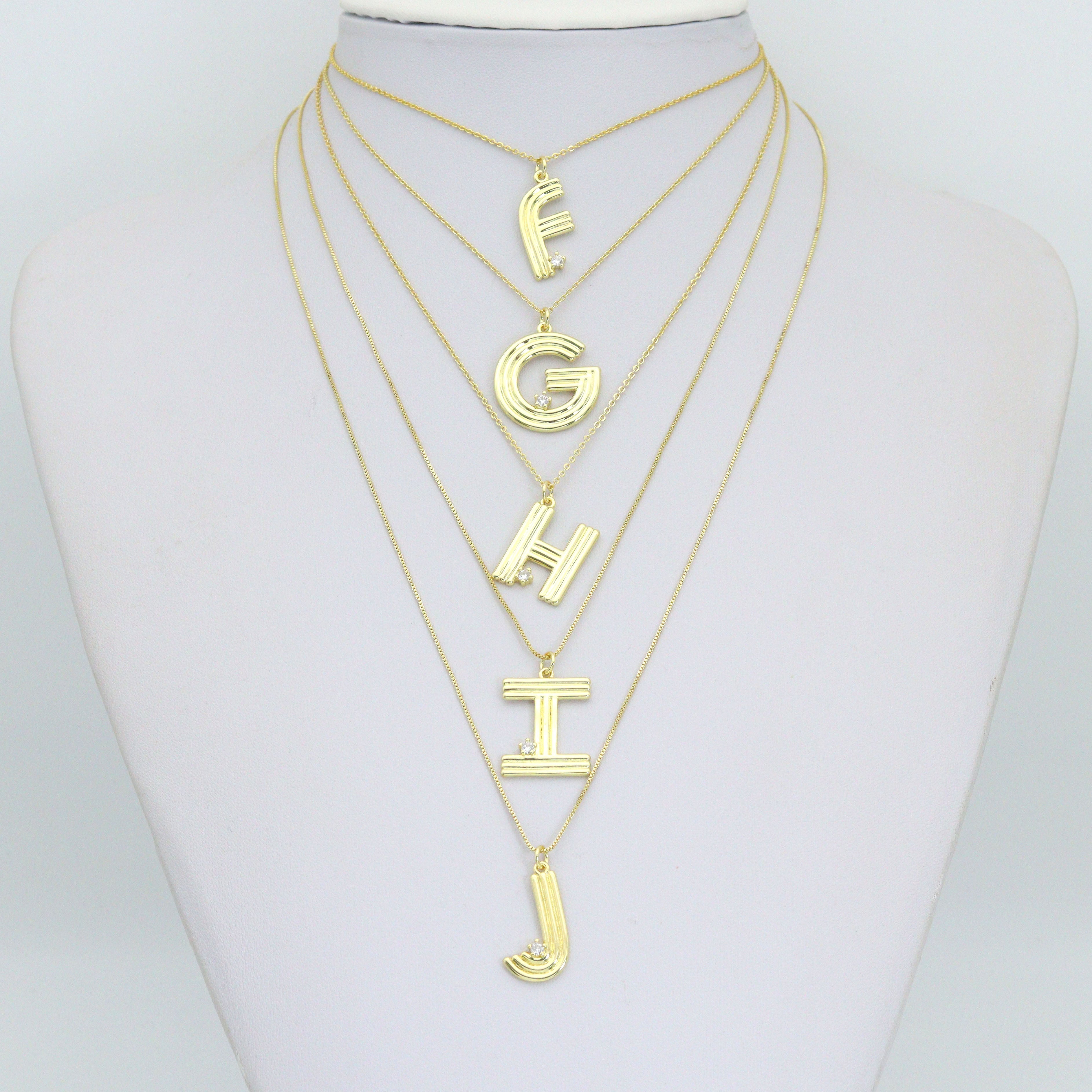 Gold Silver Alphabet Initial Charm Pendant, Sku#LX944