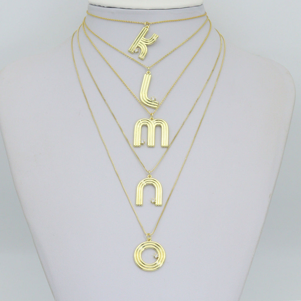 Gold Silver Alphabet Initial Charm Pendant, Sku#LX944