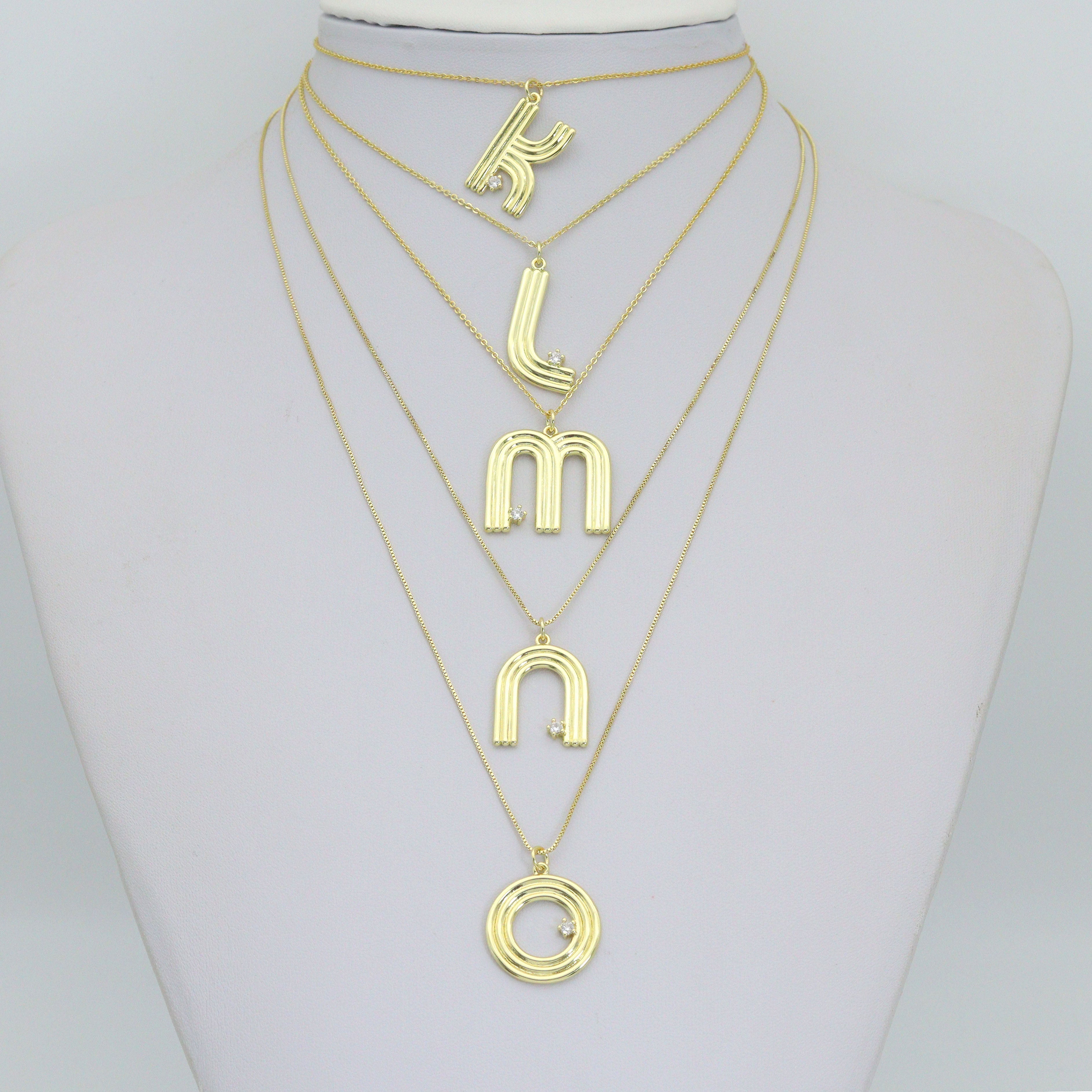 Gold Silver Alphabet Initial Charm Pendant, Sku#LX944