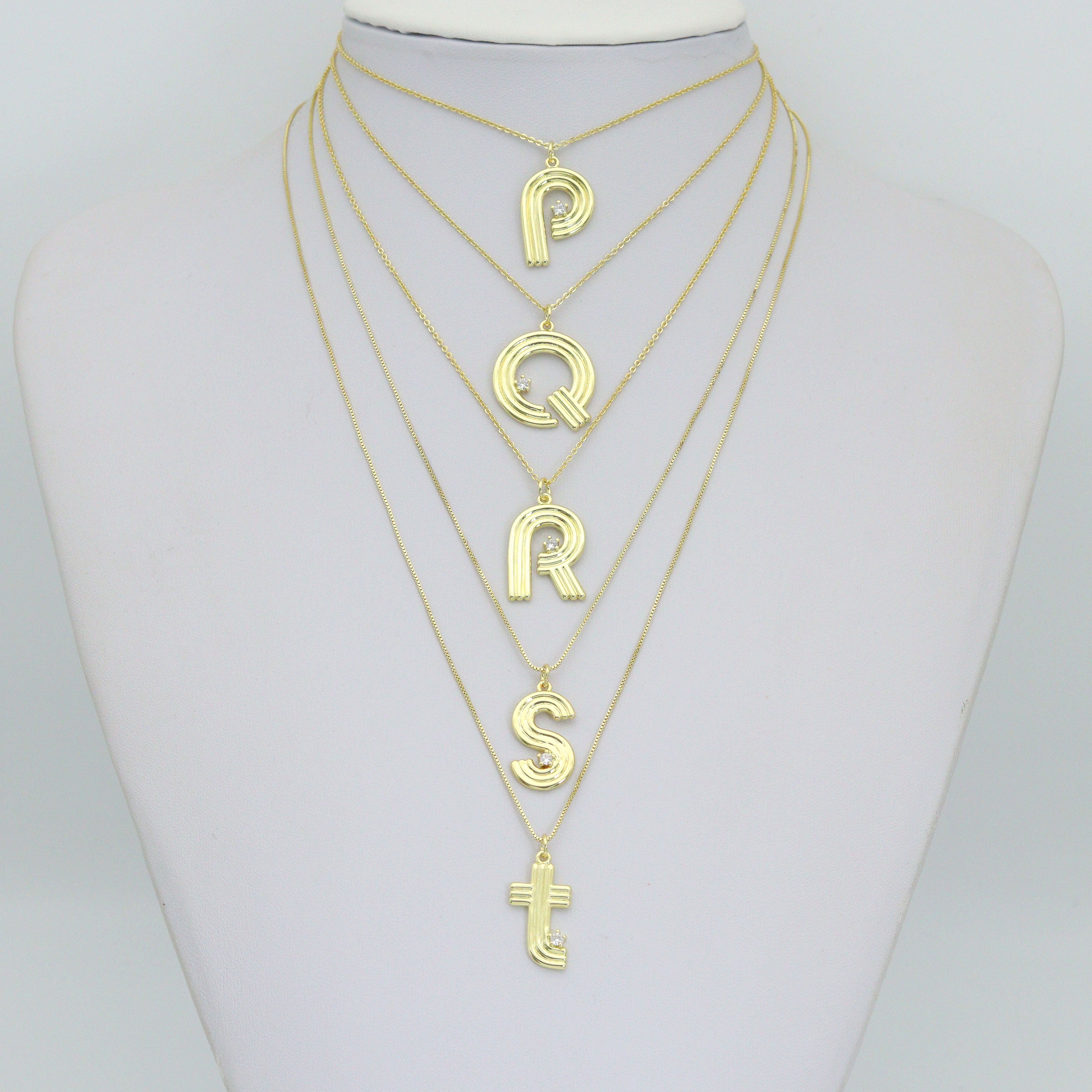 Gold Silver Alphabet Initial Charm Pendant, Sku#LX944