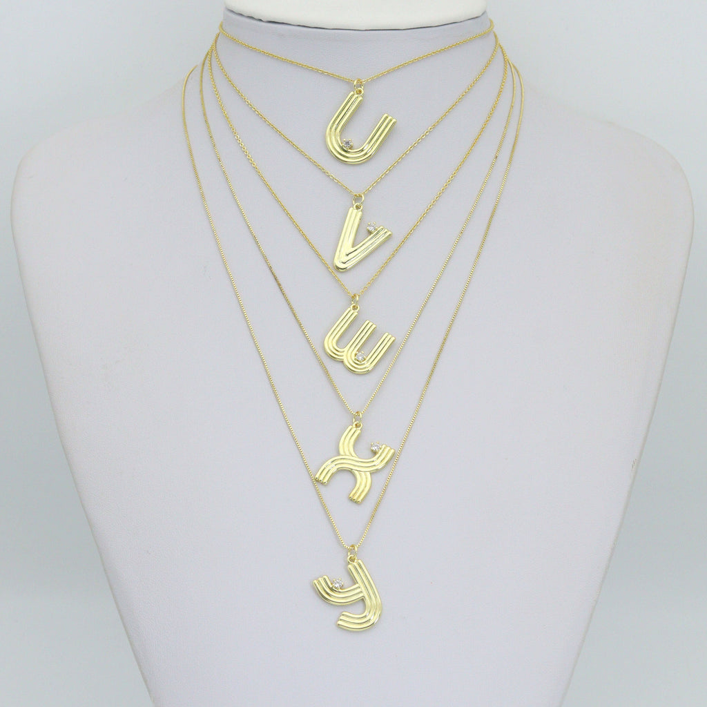 Gold Silver Alphabet Initial Charm Pendant, Sku#LX944