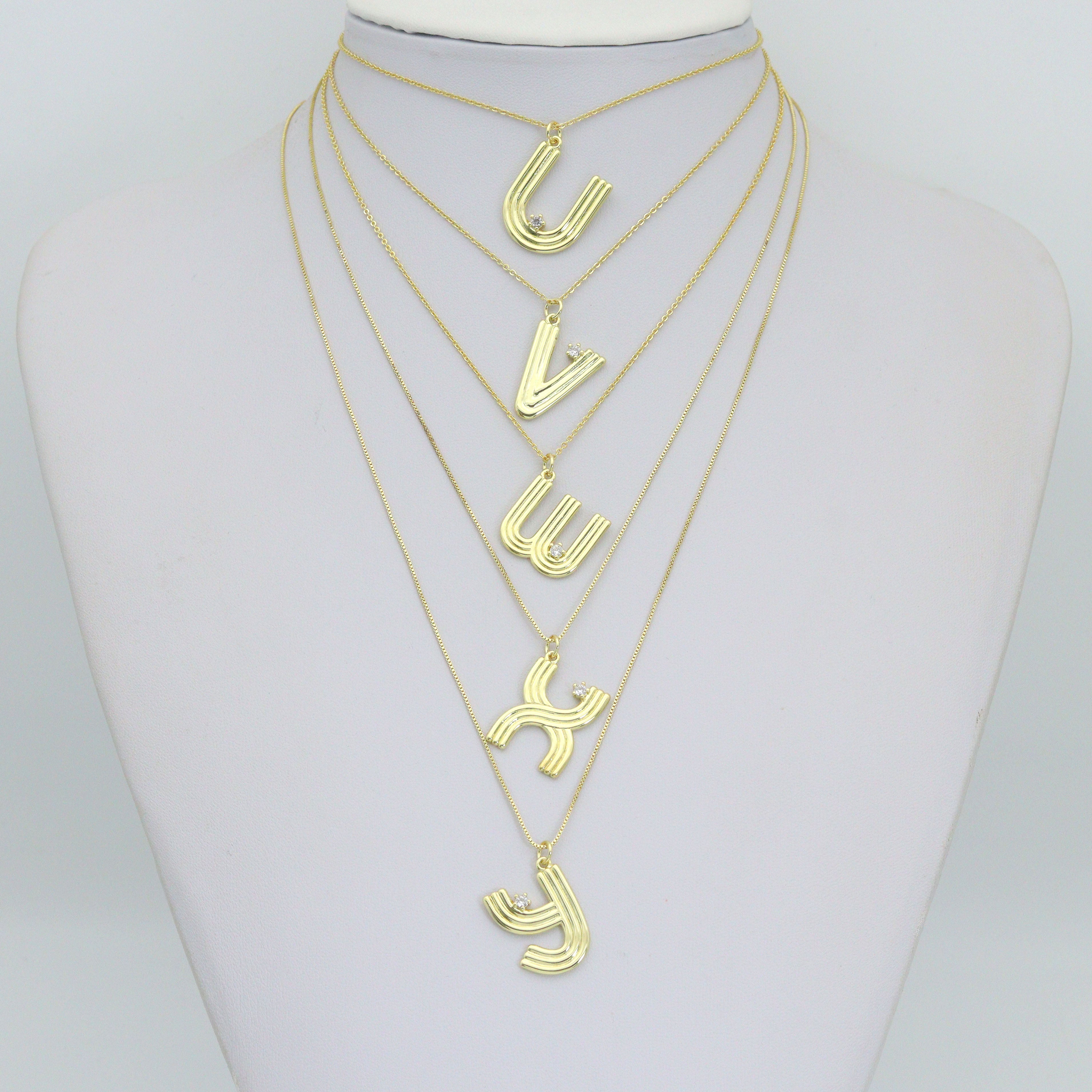 Gold Silver Alphabet Initial Charm Pendant, Sku#LX944
