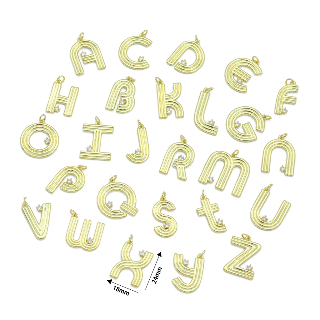 Gold Silver Alphabet Initial Charm Pendant, Sku#LX944