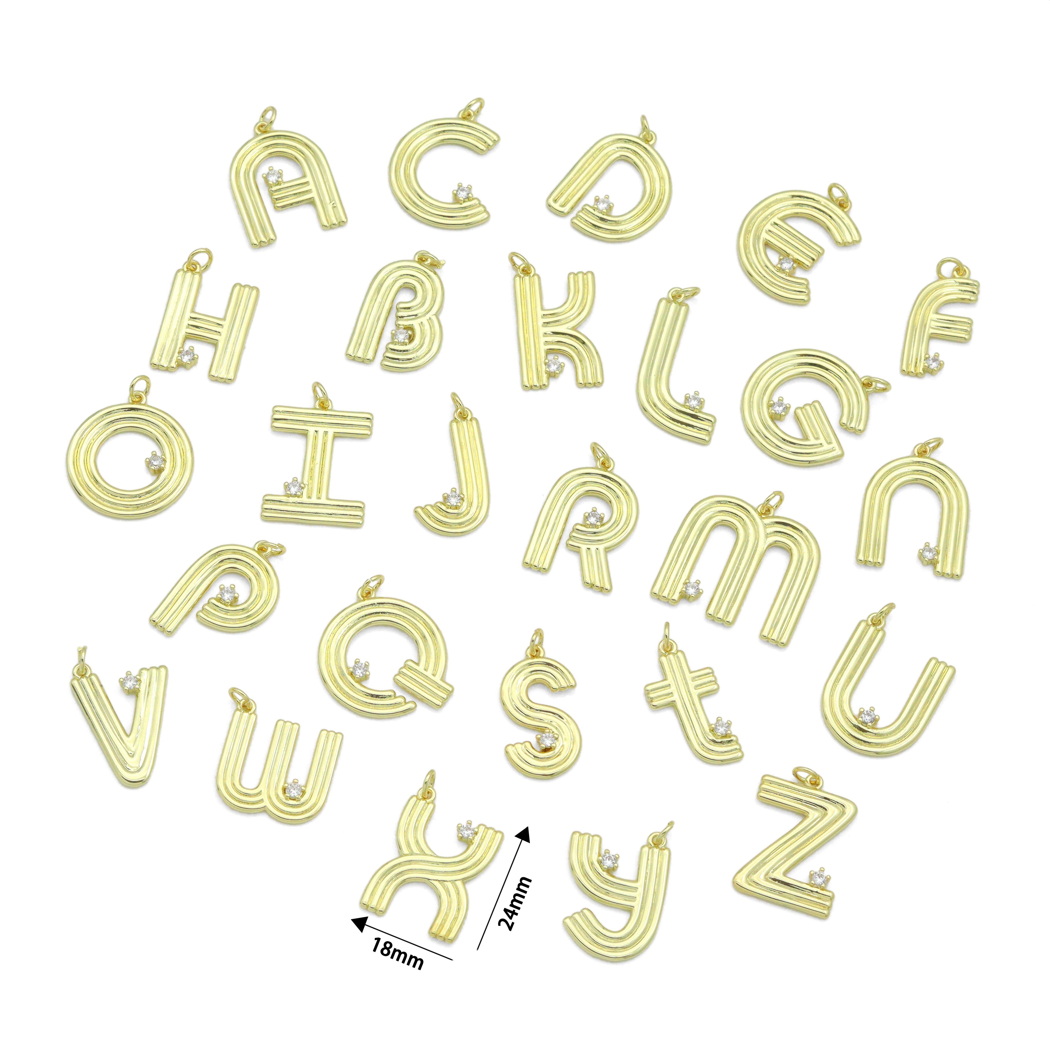 Gold Silver Alphabet Initial Charm Pendant, Sku#LX944