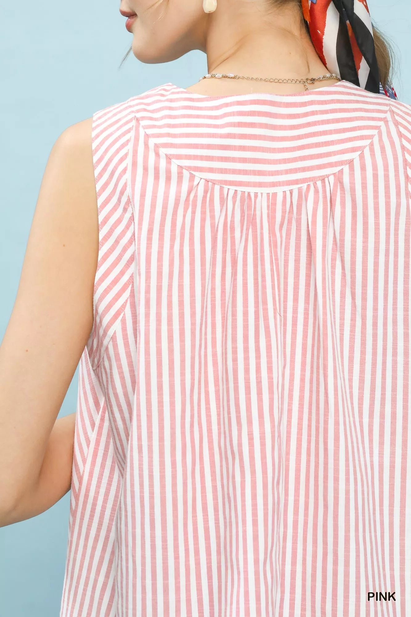 Mixed Stripe Sleeveless V-Neck Top