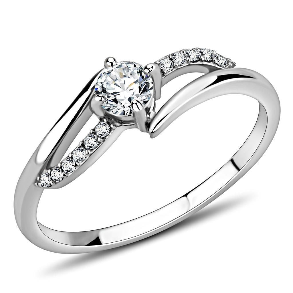 DA144 - High polished (no plating) Stainless Steel Ring with AAA Grade CZ in Clear
