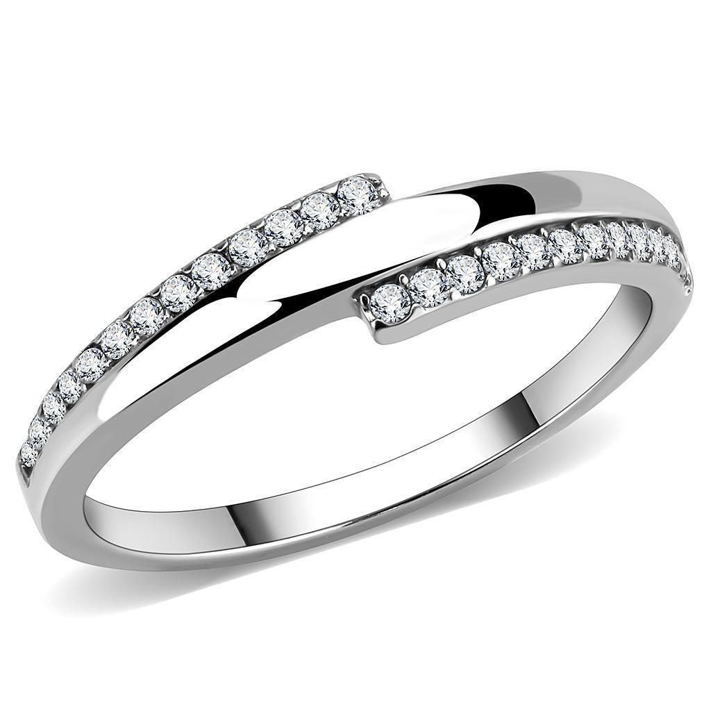 DA234 - High polished (no plating) Stainless Steel Ring with AAA Grade CZ in Clear
