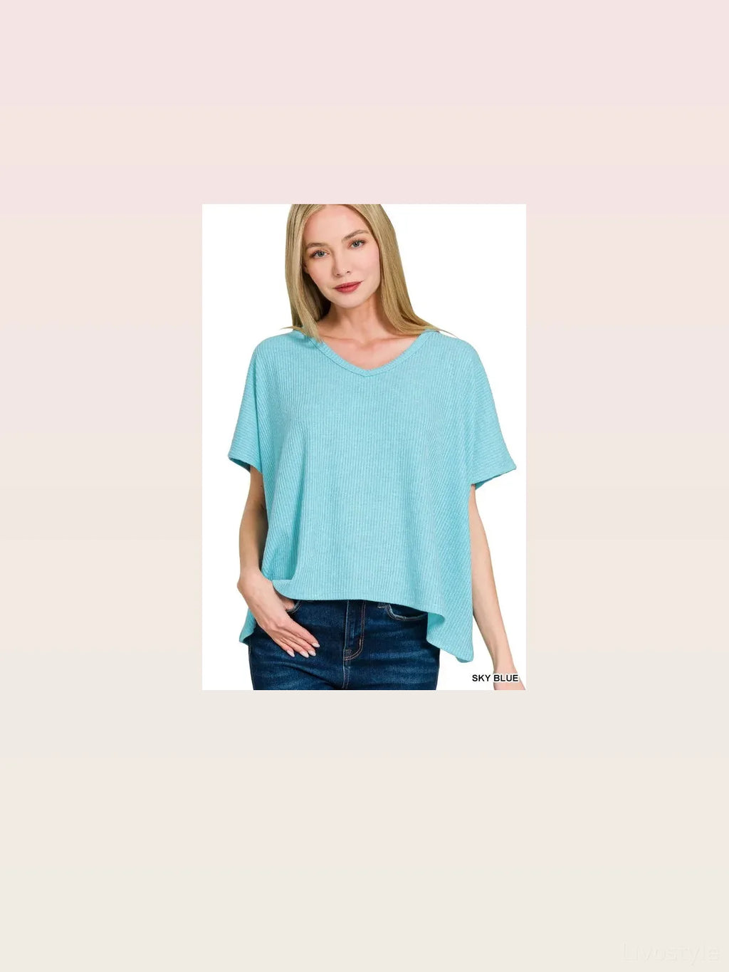 Ribbed V-Neck Short-Sleeve Knit Top